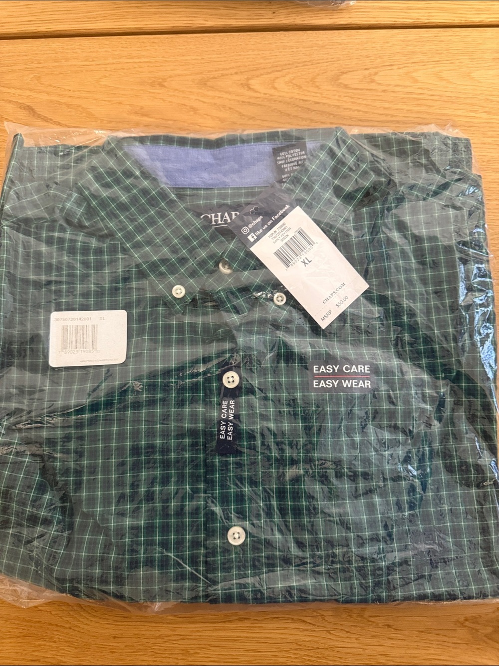 Chaps Green and Navy Plaid Long-Sleeve Button-Down Shirt